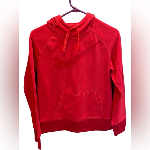 Nike Therma Fit Pullover Hoodie Large Swoosh Logo Pink Red Women’s Size Medium - Picture 1 of 3